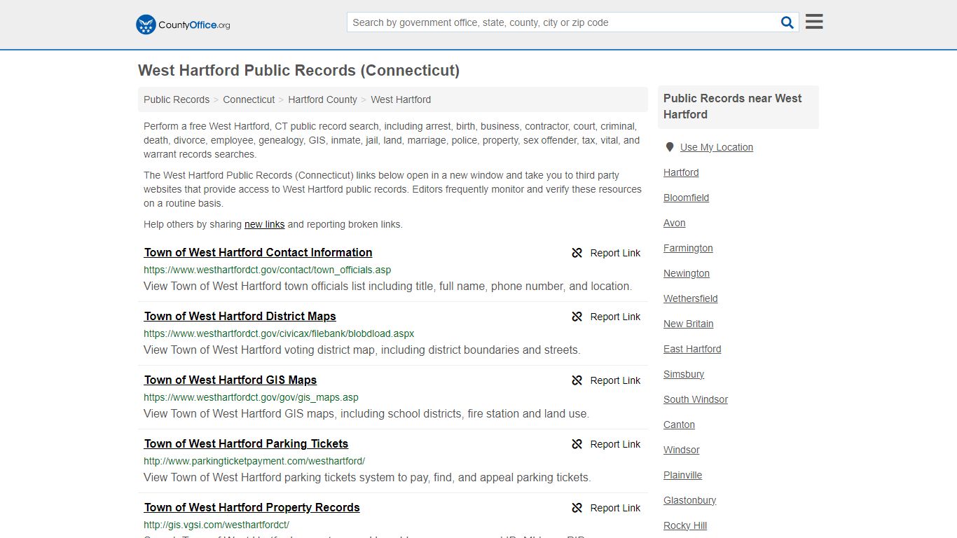 West Hartford Public Records (Connecticut) - County Office